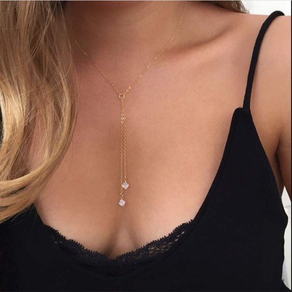 Jewelry - Dainty Gold Circle Chain Tassels Lariat Necklace